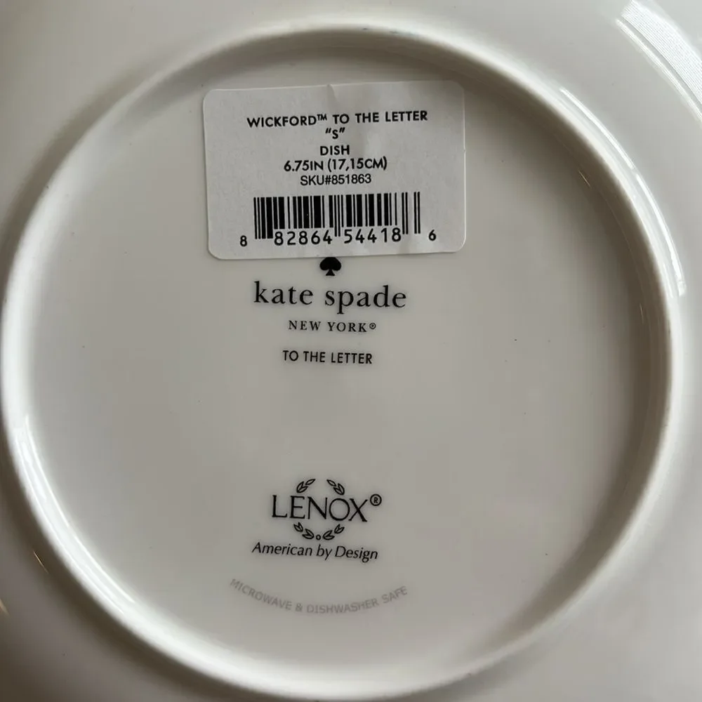 NWT Kate Spade NY Wickford To The Letter S Dish Plate Purple Lenox 6.75”